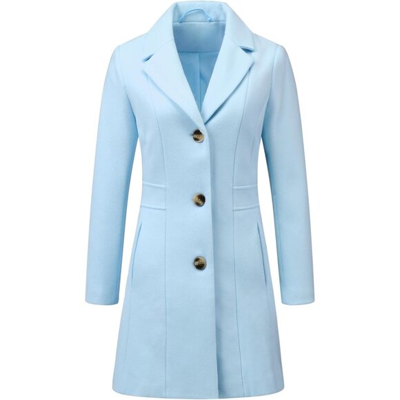 ✨Women's Blue Trench Coats Single Breasted Long Outerwear Mid-Long Winter Coat